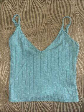 Mint Blue Green Knit Cropped Camisole Spaghetti Strap Tank Top